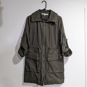 Kenneth Cole Anorak Utility Jacket Olive Green no hood roll sleeves Women Medium